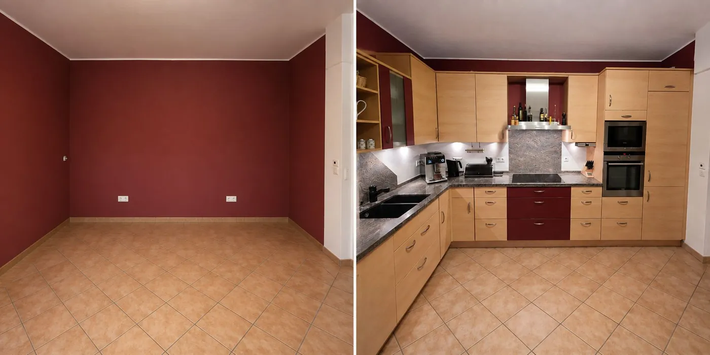 Küchenmontage vorher und nachher in einer Altbauwohnung